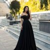 Off Shoulder Satin Prom Dresses Ball Gown Plus Size Formal Dresses for Women Wedding Dress with Slit