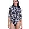 Women’s Modest Rash Guard One Piece Swimsuit with Soft Cups Front Zipper and 3/4 Sleeves Swim Wear Must Have