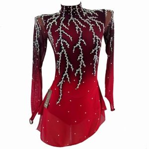 Red Long-Sleeved Skating Dress for Women Girls