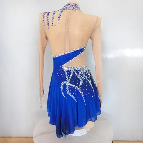 Girls and Adults Blue Long Sleeve Figure Skating Dresses Professional Customized Competition Costumes