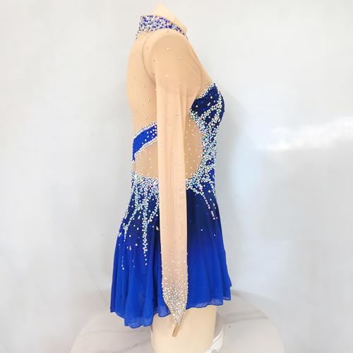 Girls and Adults Blue Long Sleeve Figure Skating Dresses Professional Customized Competition Costumes