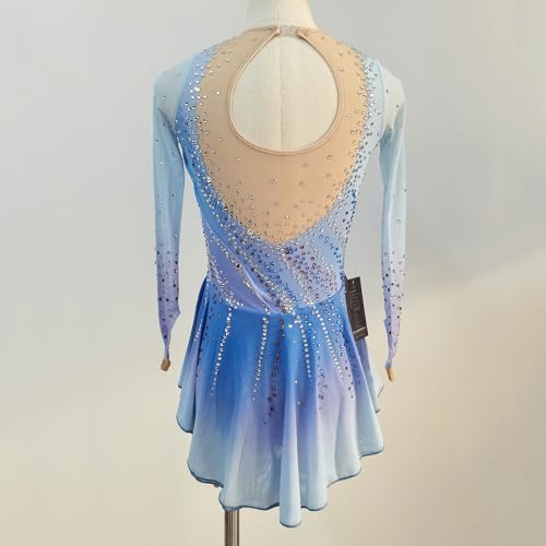 Girls' Blue Purple Long Sleeve Gradient Figure Skating Dress Customized Competition Costume