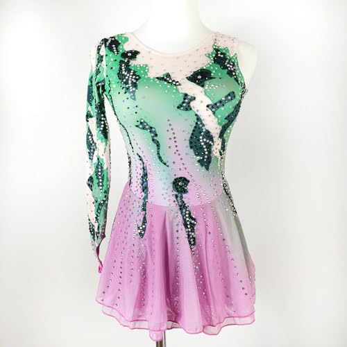 41mZ8MWhcyL.jpg Pink and Green Figure Skating Dress for Competitions and Show Suitable for Girls