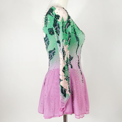 41vMEA4hCoL.jpg Pink and Green Figure Skating Dress for Competitions and Show Suitable for Girls