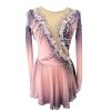 Girls Pink Grey Long Sleeve Figure Skating Skirt Shining Professional Customized Competition Costume