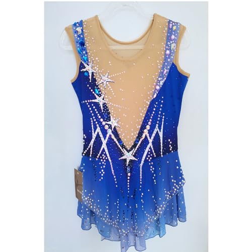 41y5oWm6pAL.jpg Blue Sleeveless Figure Skating Dress for Girls and Women Breathable and Comfortable