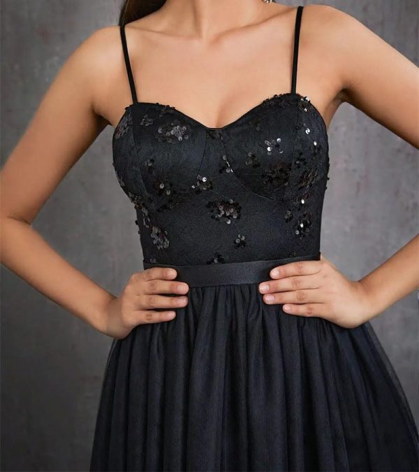 Elegant Sweetheart Neck Spaghetti Strap Long Skirt Summer Lace Patchwork Camisole A-Line Dress Formal Cocktail Evening Gown