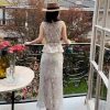 Women's Elegant Solid Color Embroidery Lace 2 Pieces Sets O Neck Sleeveless Tank Top and A Line High Waist Skirt Suits