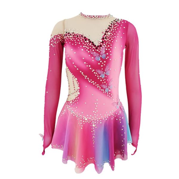 51D3keV1hML.jpg Girl Pink Butterfly Decorative Figure Skating Skirt Professional Customized Competition Performance Costume