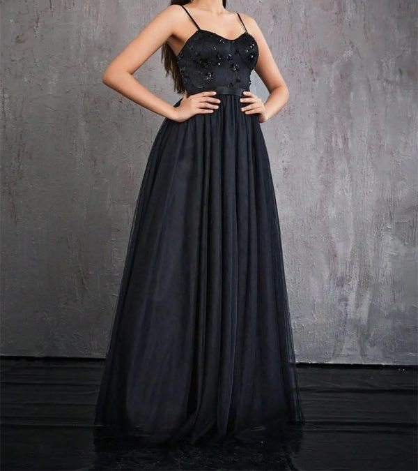 Elegant Sweetheart Neck Spaghetti Strap Long Skirt Summer Lace Patchwork Camisole A-Line Dress Formal Cocktail Evening Gown