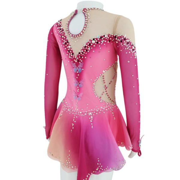 51TANNliNL.jpg Girl Pink Butterfly Decorative Figure Skating Skirt Professional Customized Competition Performance Costume