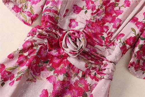 51Ul7OK3a5L.jpg Women’s Dresses V-Neck Floral Print Summer Lace Up Casual Skirt Short Sleeve A-Line Midi Dress for Vacation