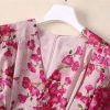 Women’s Dresses V-Neck Floral Print Summer Lace Up Casual Skirt Short Sleeve A-Line Midi Dress for Vacation