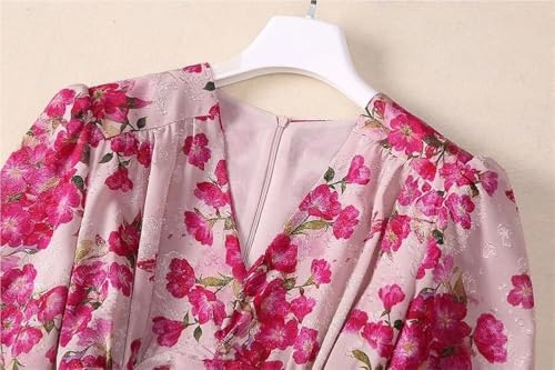 51e1ABR5mJL.jpg Women’s Dresses V-Neck Floral Print Summer Lace Up Casual Skirt Short Sleeve A-Line Midi Dress for Vacation