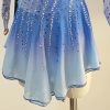 Girls' Blue Purple Long Sleeve Gradient Figure Skating Dress Customized Competition Costume