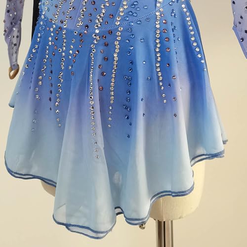 Girls' Blue Purple Long Sleeve Gradient Figure Skating Dress Customized Competition Costume