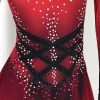 51yKOQOJ1ML.jpg Girl's Red Long Sleeved Ice Figure Skating Dress with Sparkling Rhinestones Decoration Elegant Figure Skating Skirt