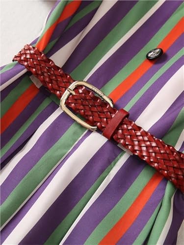 51yYwfLZyHL.jpg Women’s Dresses Striped Square Collar Summer Casual Skirt Short Sleeve Midi Holiday with Belt Dress for Vacation
