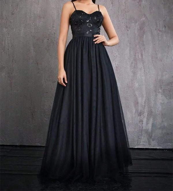 Elegant Sweetheart Neck Spaghetti Strap Long Skirt Summer Lace Patchwork Camisole A-Line Dress Formal Cocktail Evening Gown