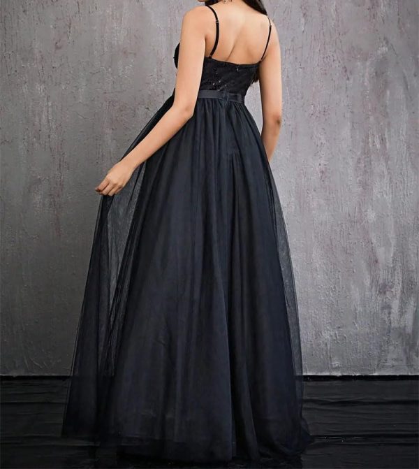 Elegant Sweetheart Neck Spaghetti Strap Long Skirt Summer Lace Patchwork Camisole A-Line Dress Formal Cocktail Evening Gown