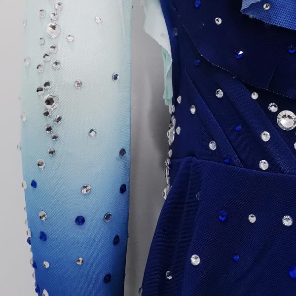 Girl's Dance Dress Gradient Blue Gems Competition Performance Wear Ice Skating Dress